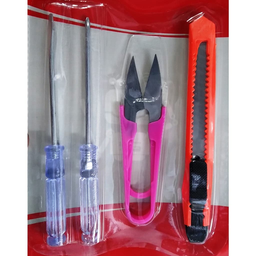 Kit Chave de Fenda + Chave Philips + Estilete + Tesoura