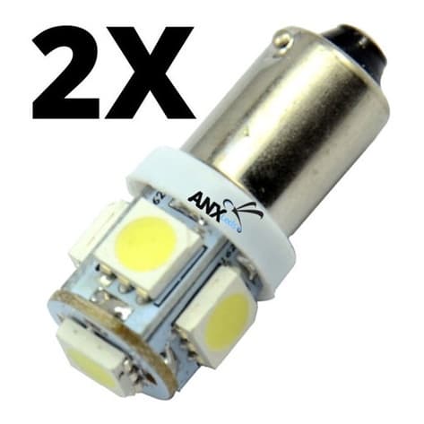 Par Lâmpada Automotiva 69 Ba9s 5 Led Smd Branco 12v Fusca