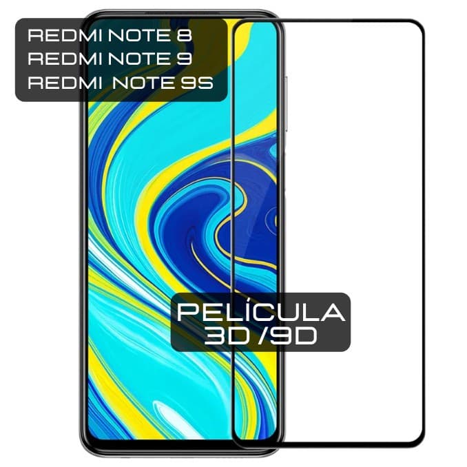 Película 3D 9D De Vidro Temperado Preta Para Xiaomi Redmi Note 9s Redmi Note 9 Pro Celular Xiaomi Redmi Note 8