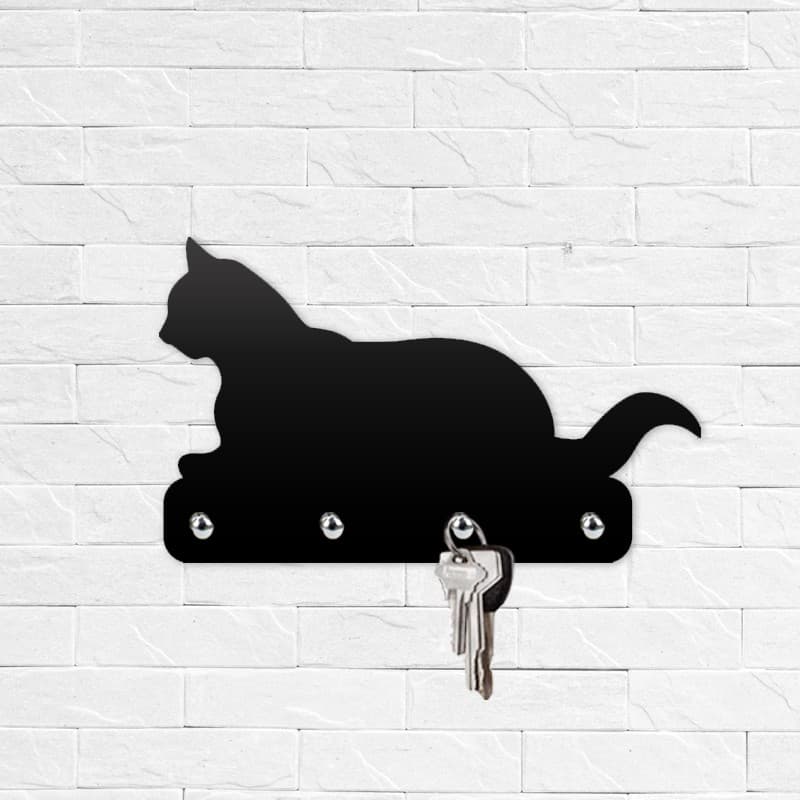 Porta Chaves Gato Deitado 4 Chaves Decoração Organizador Chave