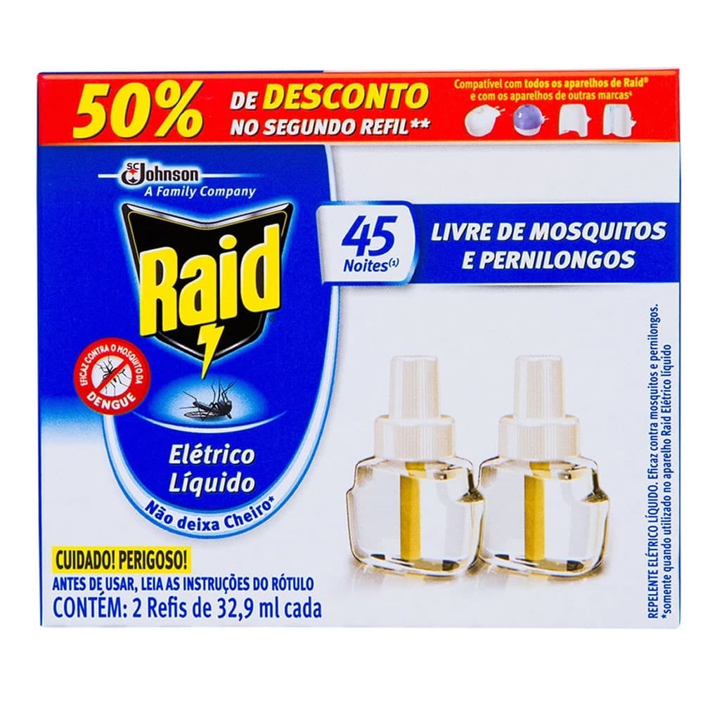 Refil Repelentes Com 2 Refis de 32,9ml Cada Raid SC Johnson