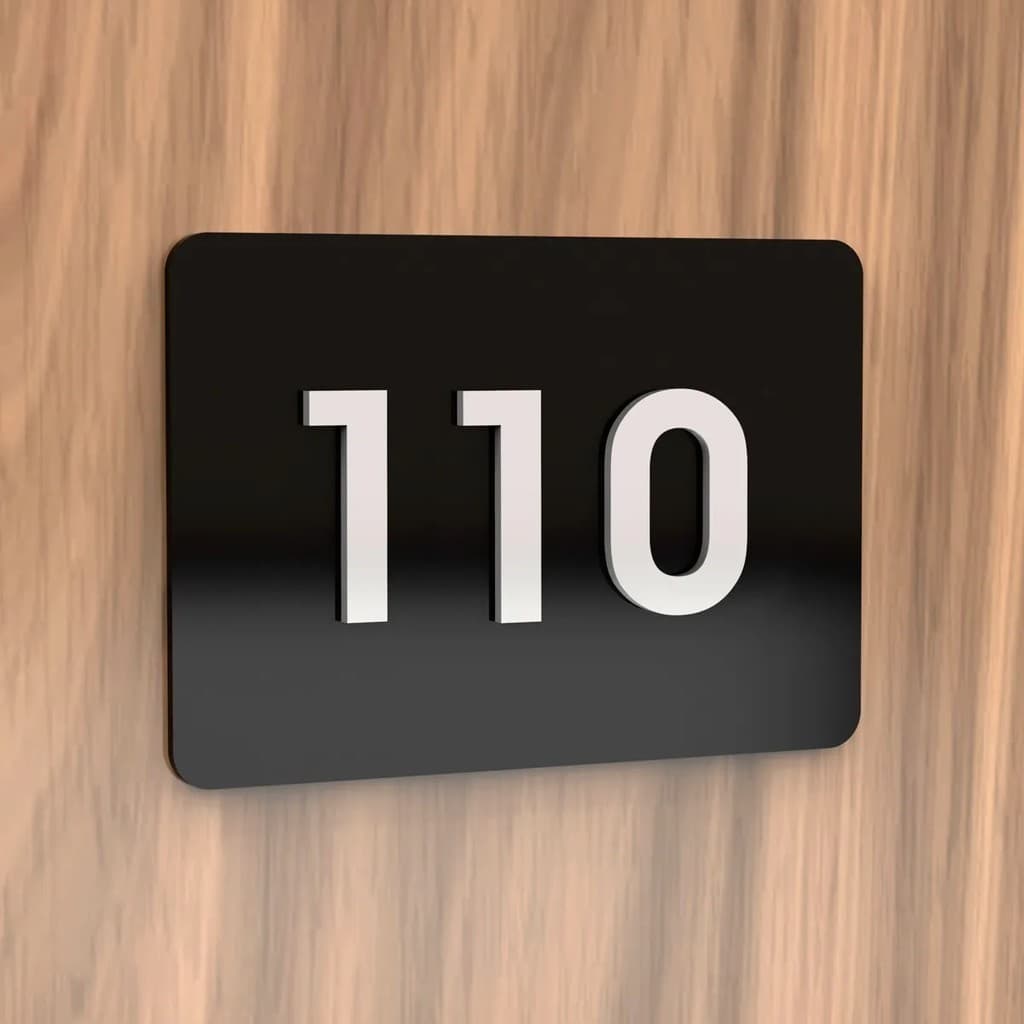 Placa De Acrílico Com 3 Números Para Porta de Apartamento PRETO/BRANCO