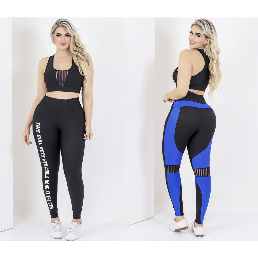 Conjunto Feminino Academia Fitness Calça Legging  + Top Nadador  FIT127 ROYAL