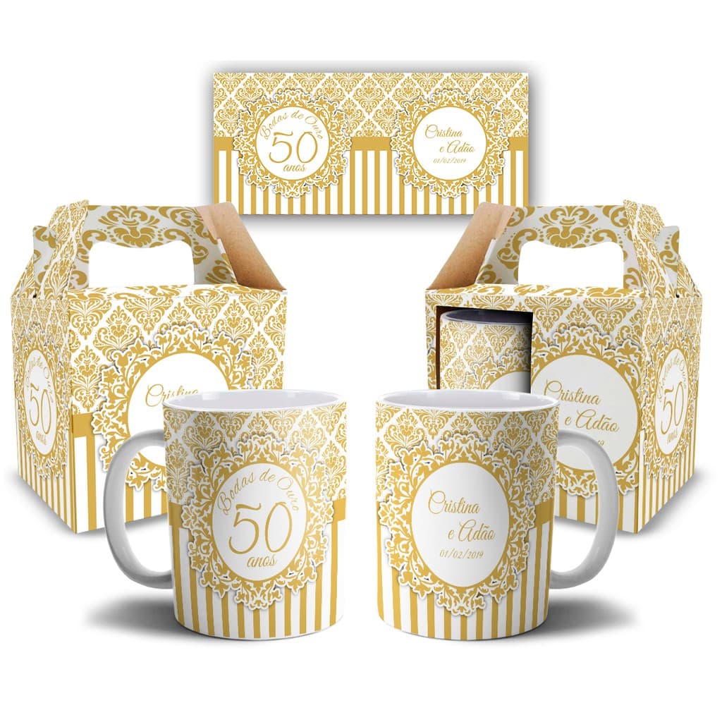 Kit 2 Canecas Boda de Ouro 50 Anos + Caixinhas