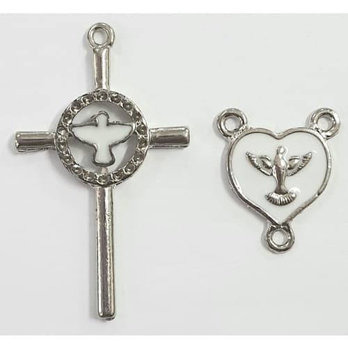 10 Crucifixos + 10 Entremeios Divino Níquel C/ Resina Branca