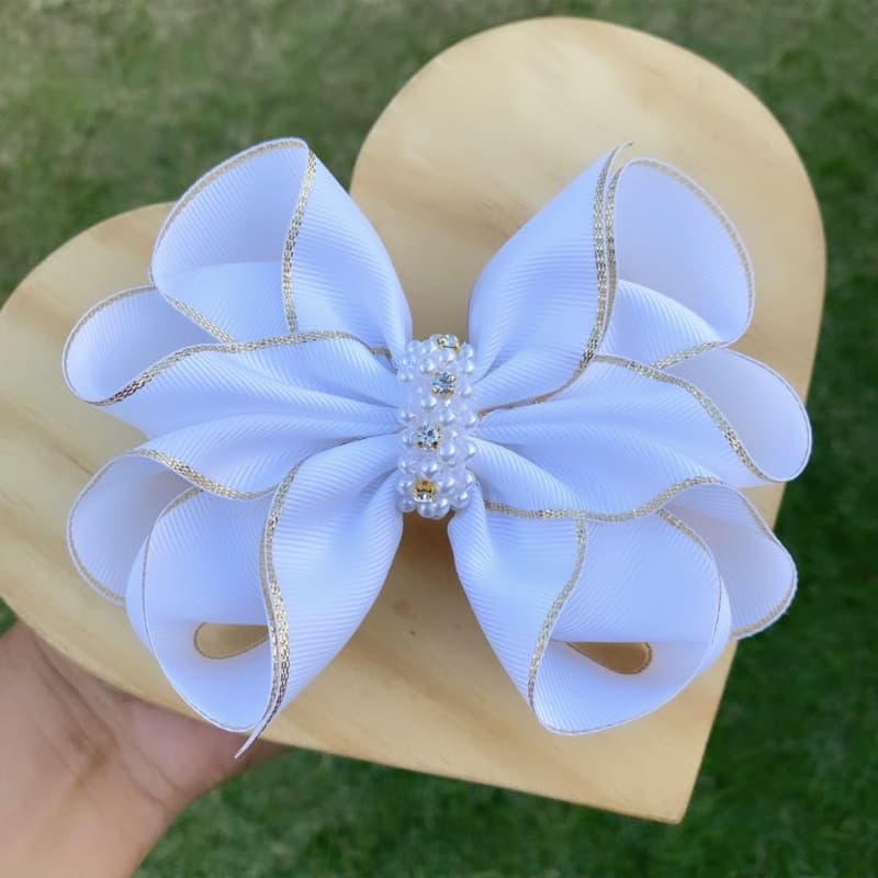 Laço de cabelo infantil personalizado luxo strass e pérolas, batizado casamento