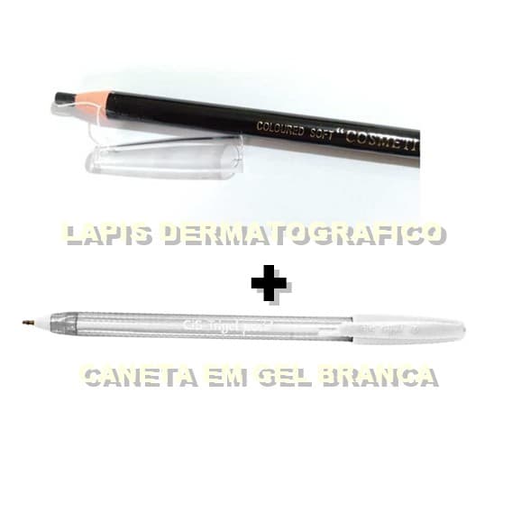 Caneta gel branca + lapis dermatografio preto para sobrancelhas