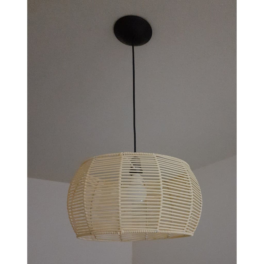 Luminária pendente lustre de fibra sintética cor palha 37x20cm
