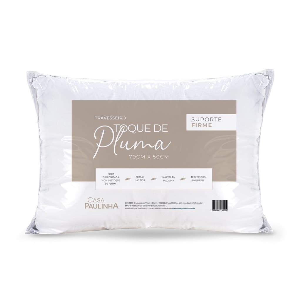 Travesseiro Toque de Pluma 70cm x 50cm Suporte Firme 180 fios
