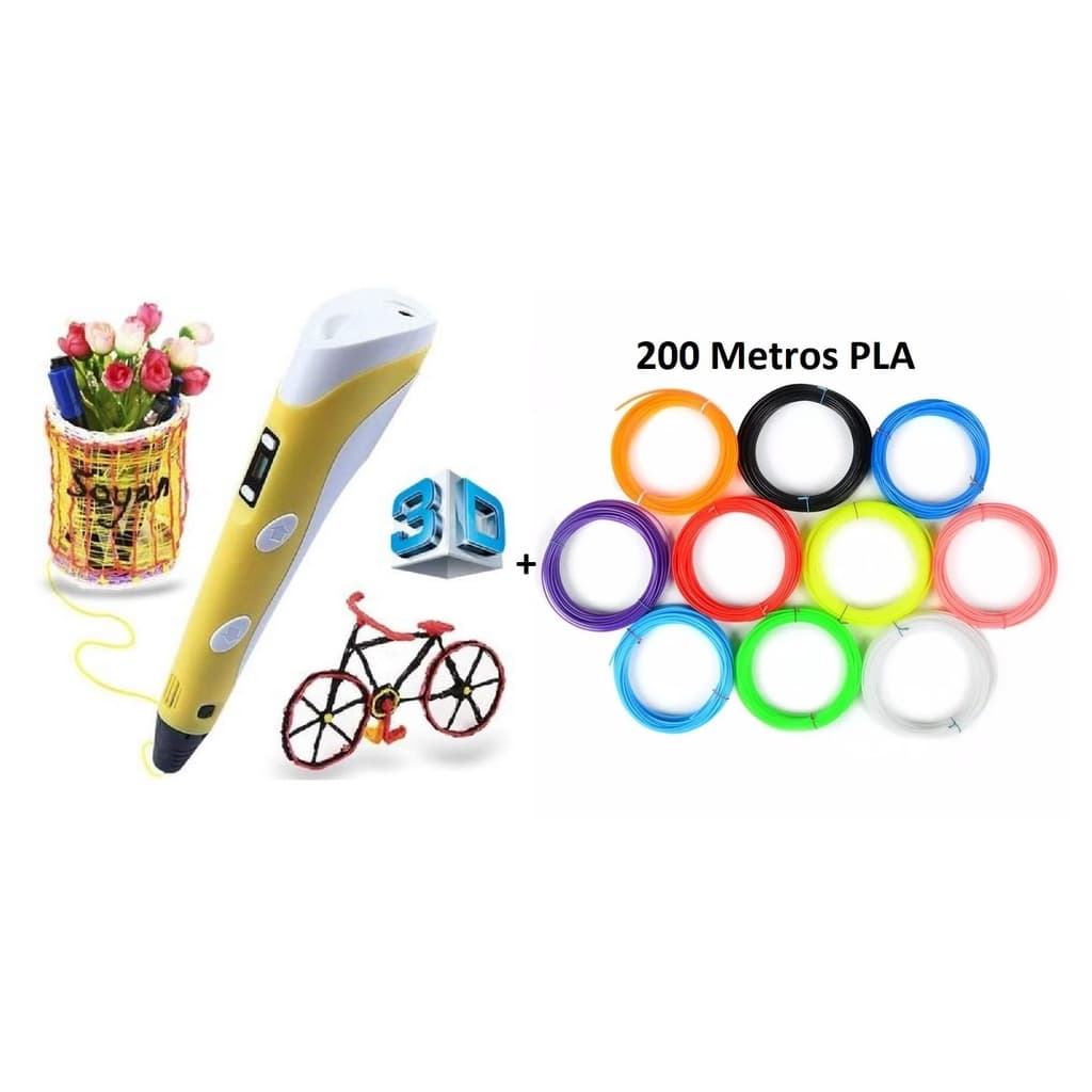 Caneta Impressora 3D Drawing Pen 3D Painel LCD Bivolt + 200 Metros Filamentos PLA