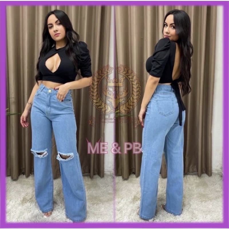 calça jeans wide leg pantalona feminina fabricante (ME&PB)