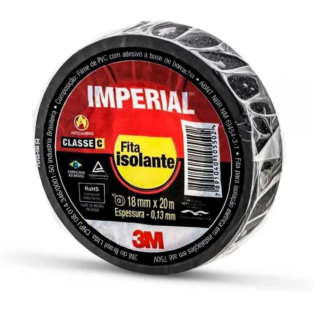 Fita Isolante 3m Imperial Preta Slim 18mm X 20 Metros