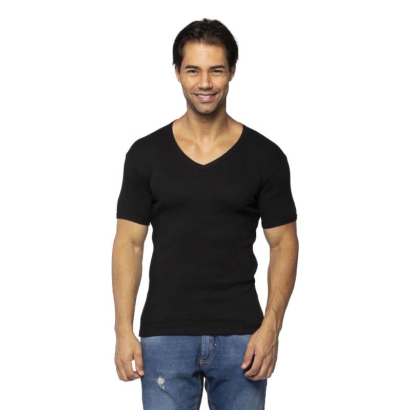 Camiseta Masculina Ribana Canelada Decote V Manga Curta