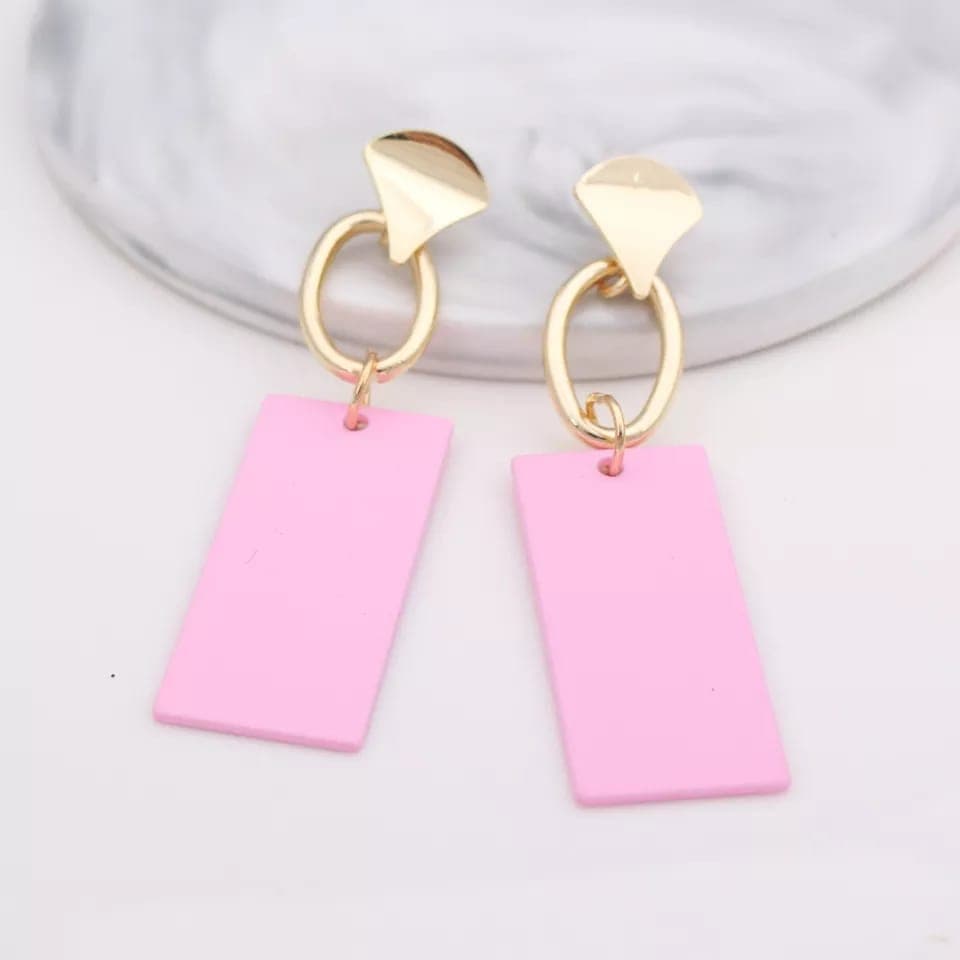 Brincos femininos Geométrico Retangular Rosa com Dourado Presente para namorada