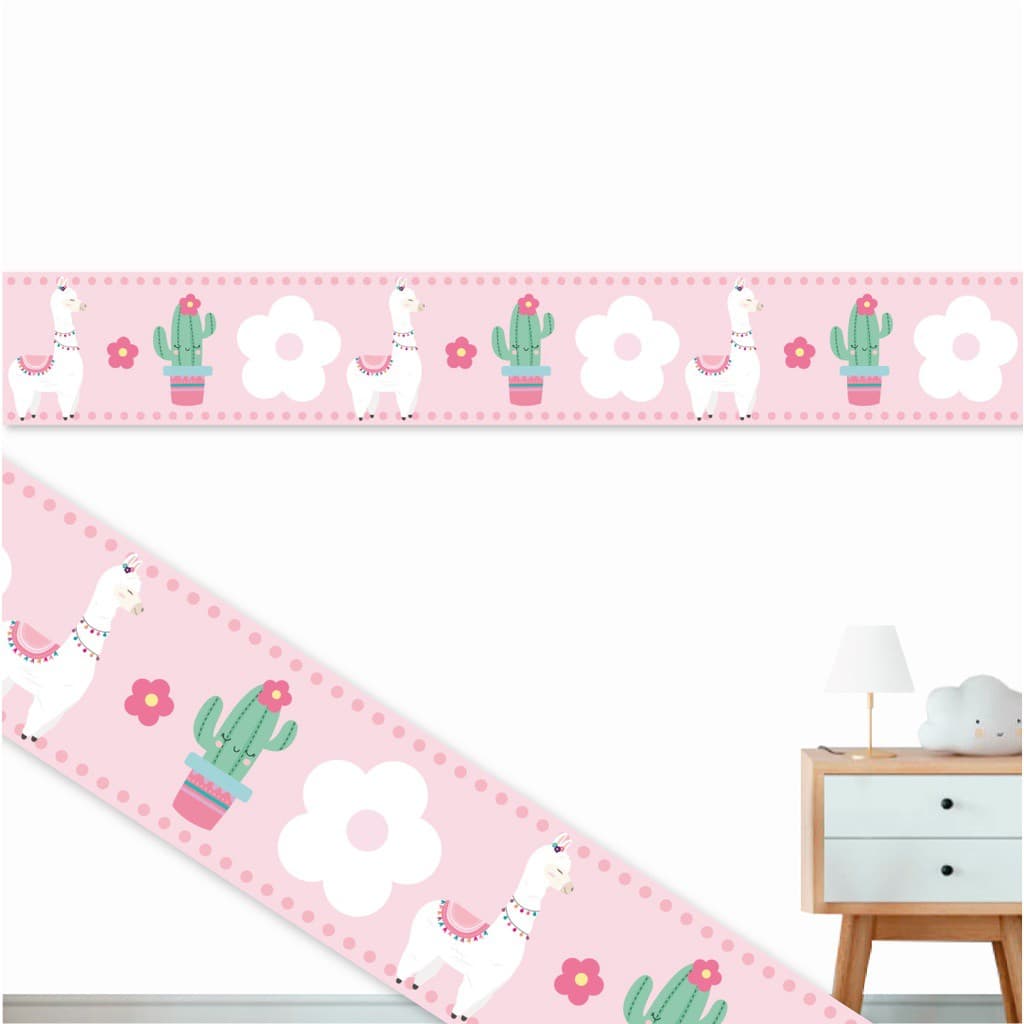 1 Faixa Adesiva Decorativa de Parede Lhama Alpaca Boho Chic - Quarto de Menina.RCC DECORAÇÕES