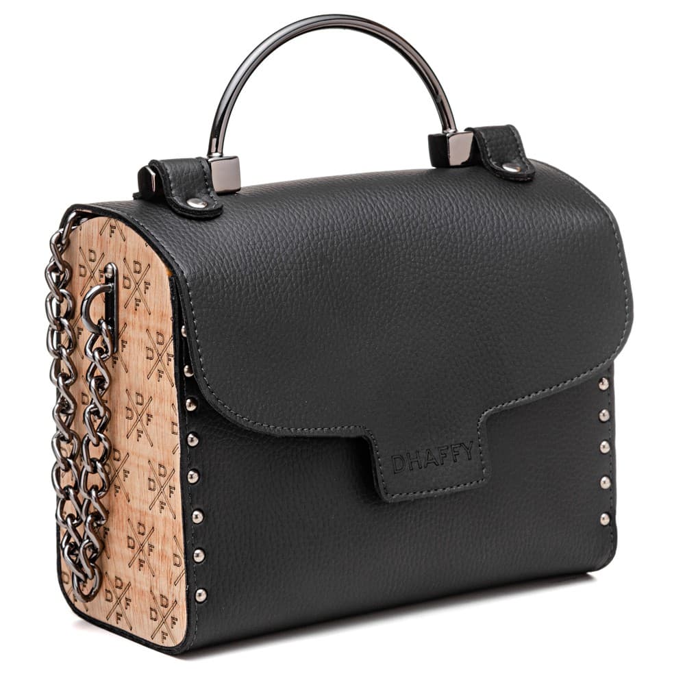 Bolsa Feminina Alça de Mão/Tiracolo Laterais de Madeira Dhaffy