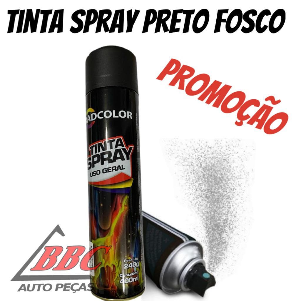 Tinta Spray Uso Geral, Automotivo e Artesanal Preto Fosco 400ml Radcolor