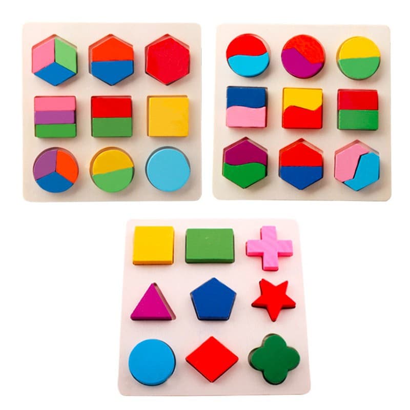 Geometria De Aprendizagem De Madeira Para Bebês Brinquedos Educativos De Quebra-Cabeça De Formas 3D