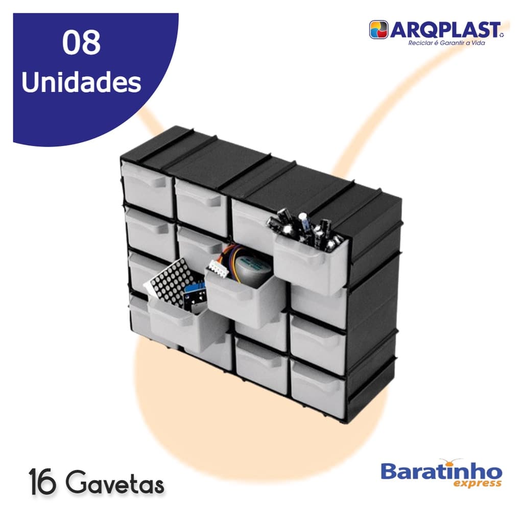 8 Organizador Gaveteiro Plástico Multiuso Caixa 16 Gavetas