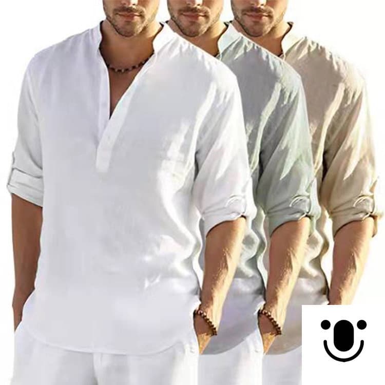 Camiseta Masculina De Manga De Linho Comprida Cor Lisa Camisa plus Size