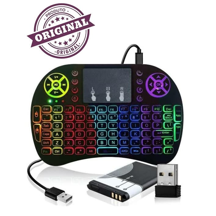 Mini Teclado Controle Wireless Iluminado Luz Led Para Smart Tv Tv Box e Pc