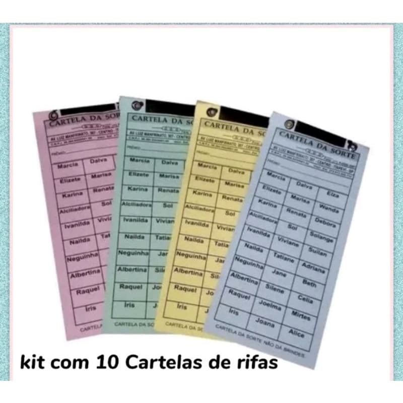 kit com 10 cartelas de rifas