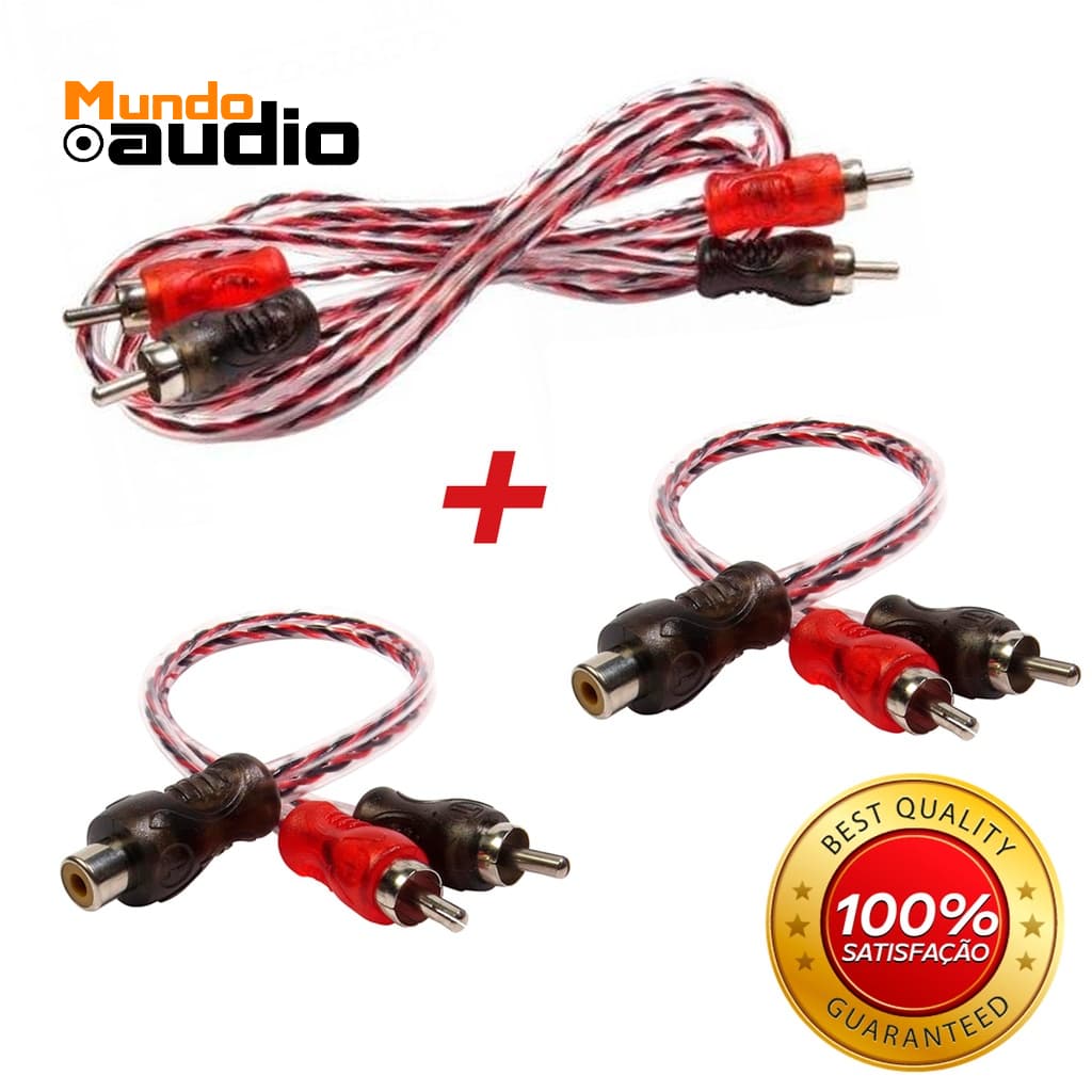 Kit 1 Cabo RCA 1 Metro + 2 Y Injetado Modulo Som Qualidade
