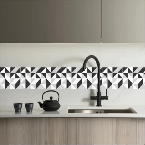 Faixa Decorativa Pia Cozinha Geométrico Preto Cinza Branco pastilha