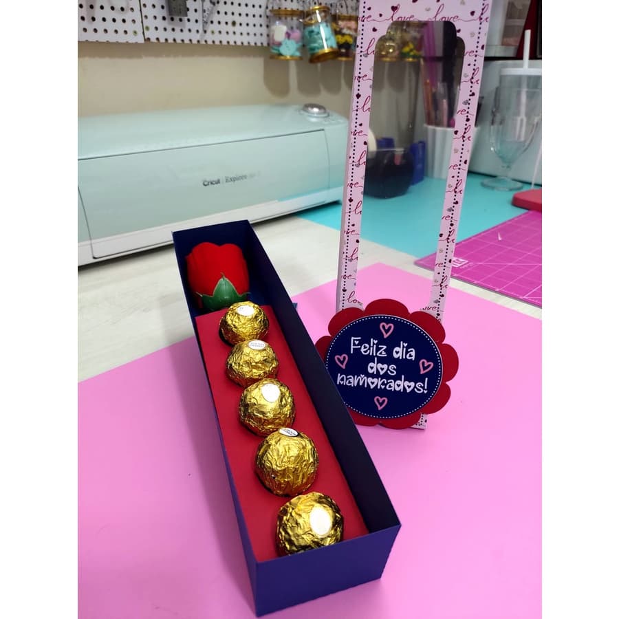 kit 5 Caixa para 1 Rosa e 5 Doces Dia Dos Namorados (Não Acompanha Rosa e Chocolate)