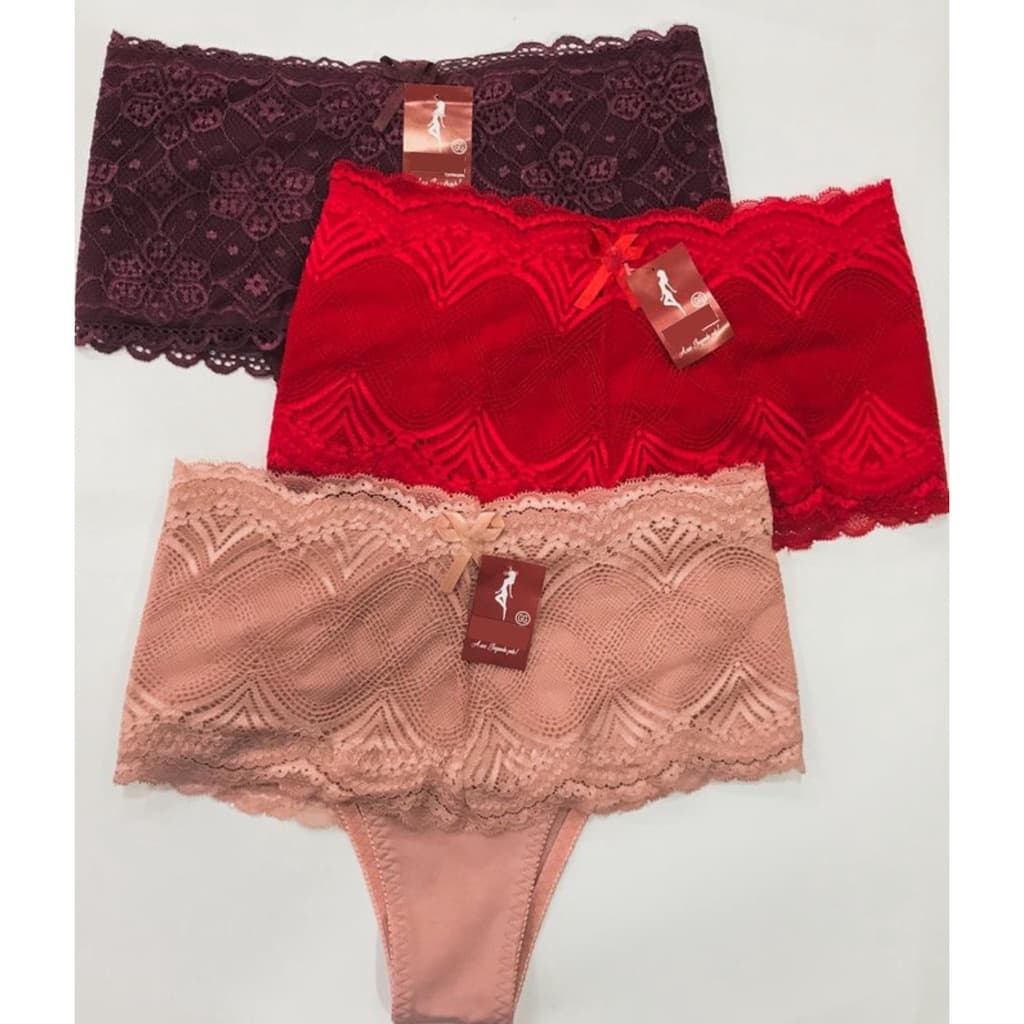Kit 2 Calcinhas cinta modeladora de renda e algodão cintura alta, segura aperta barriga - reforçado