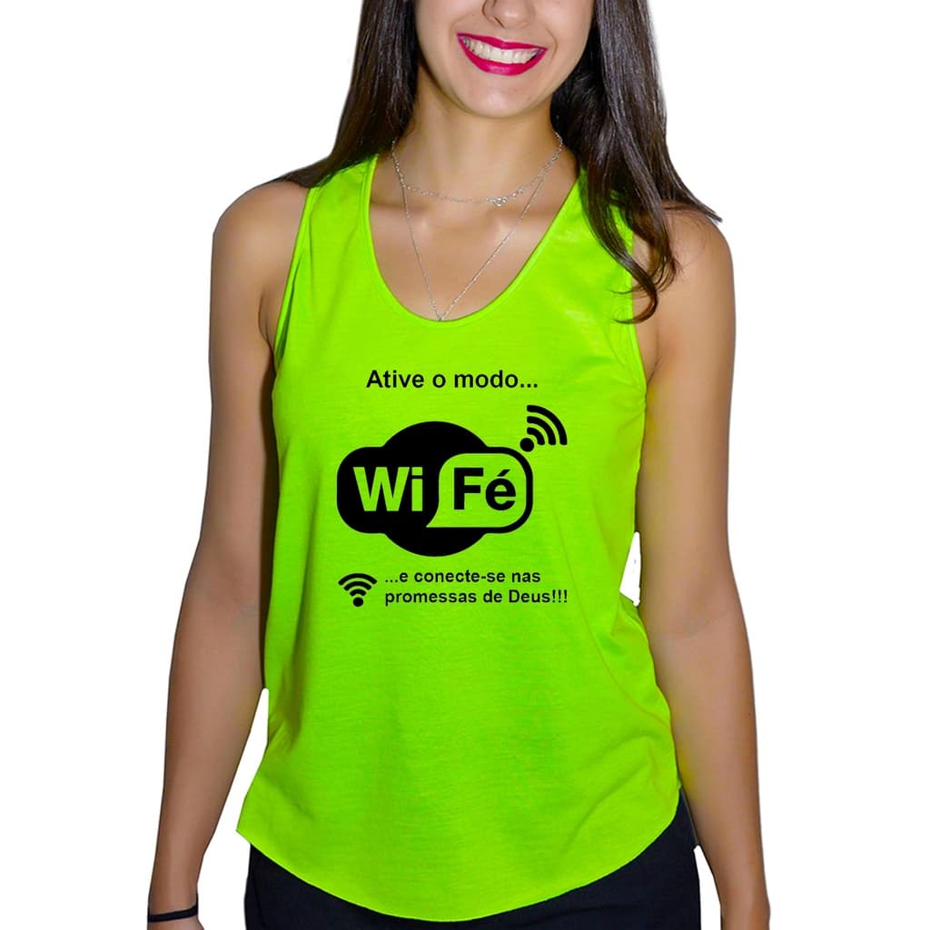 Blusa Regata Feminina Gospel Wi Fé Crista Frase Academia Fitness Alcinha