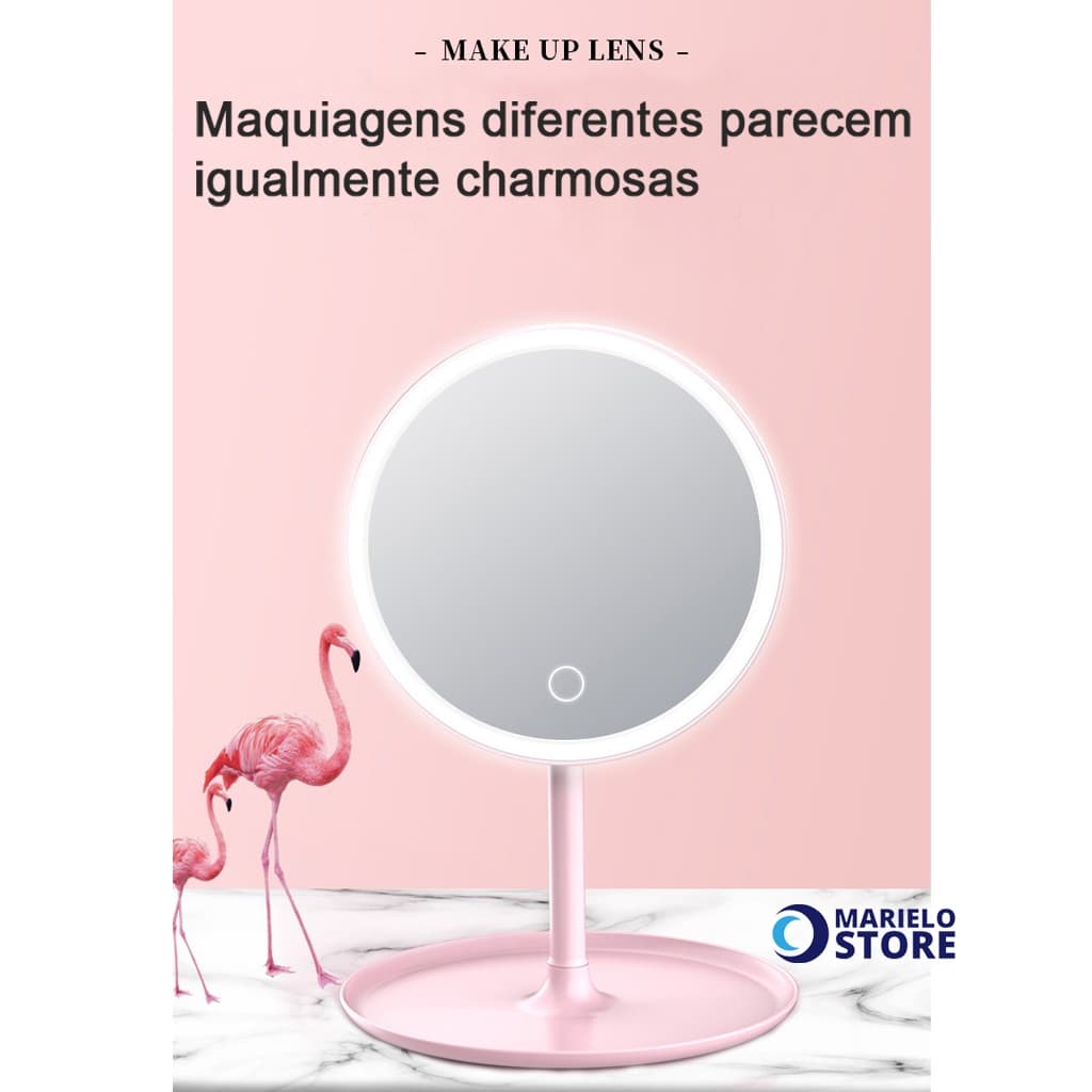 Espelho Maquiagem Com Usb Recarregável Forma Redonda mesa De Mesa Com Led Para