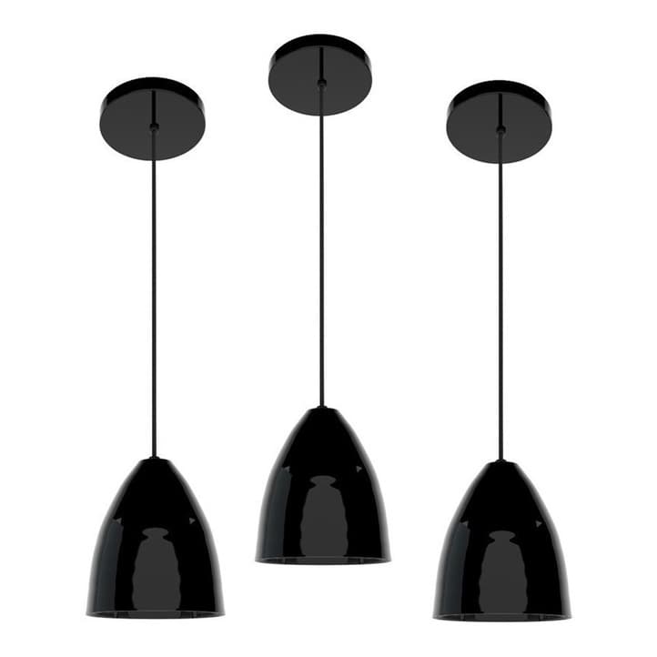 Kit 3 Luminarias de Teto Pendentes Preto Fosco com Bronze para Sala Quarto Decoração