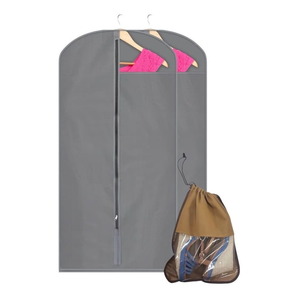 Kit 2 Capa Protetora Roupa Vestido Blusões C/ Zíper Gratis Saco para Sapato - Envio Imediato
