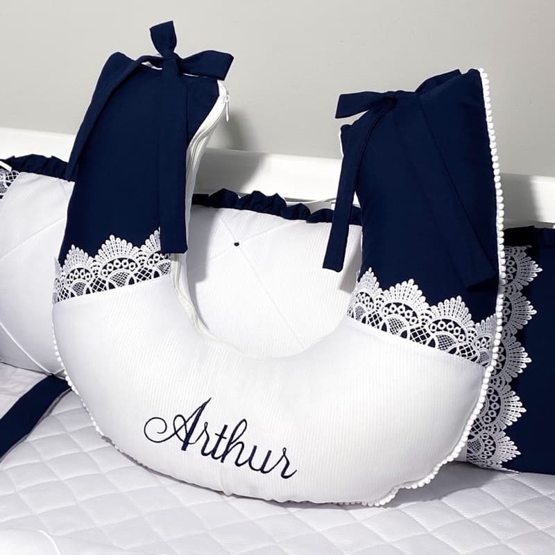 Almofada de Amamentação Personalizada Menino Azul Marinho/azul bebê/cinza/verde/rosé/bege Baby Mania