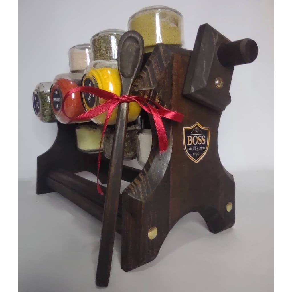 Porta temperos giratório com manivela e 12 potes de acrilico brinde colher dosadora de temperos