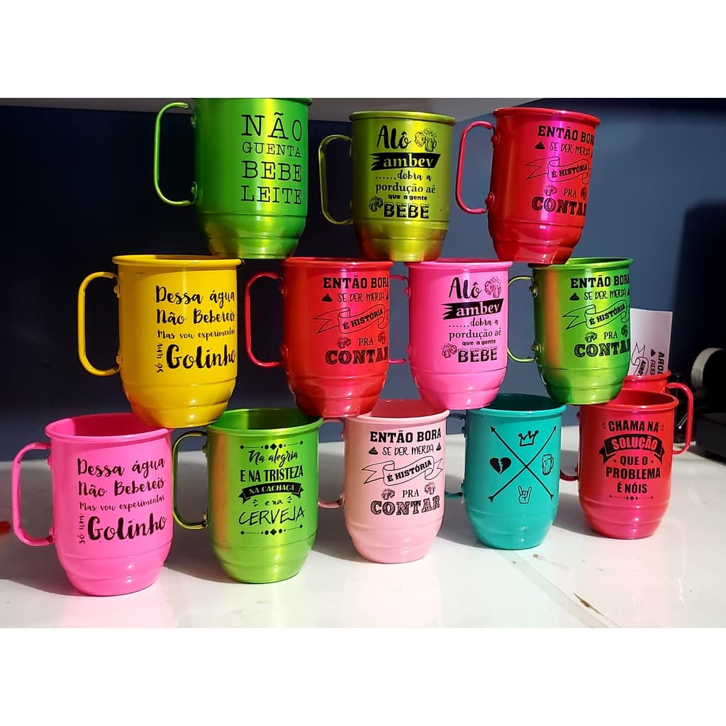 Caneca de Aluminio Personalizada Chop 850ml com Nome Foto Logotipo tema - VÁRIAS ESTAMPAS