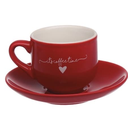 Jogo C/12 peças Xícaras c/pires Café Porcelana 90ml Lamour Vermelho Hauskraft