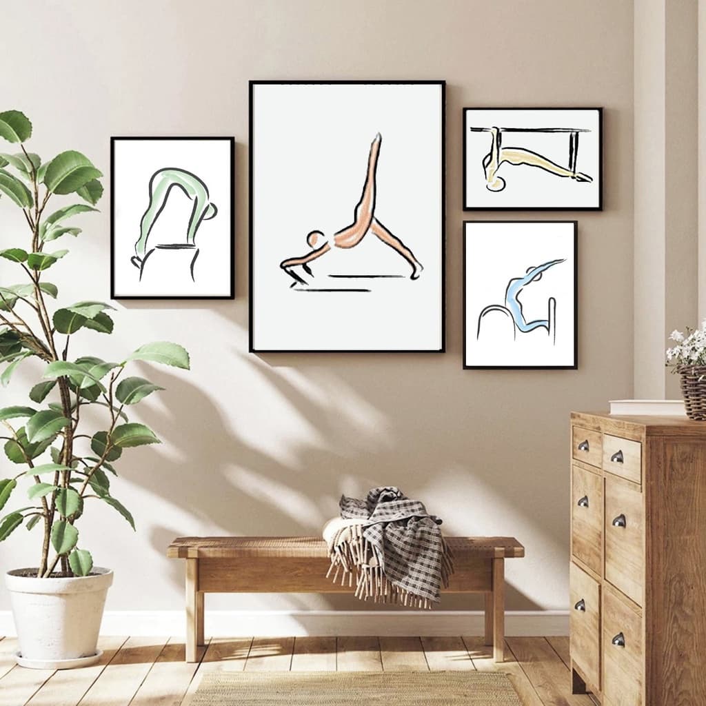 Quadros de decoração - decorativos - alongamento - pilates - exercício - fisioterapia - 4 peças