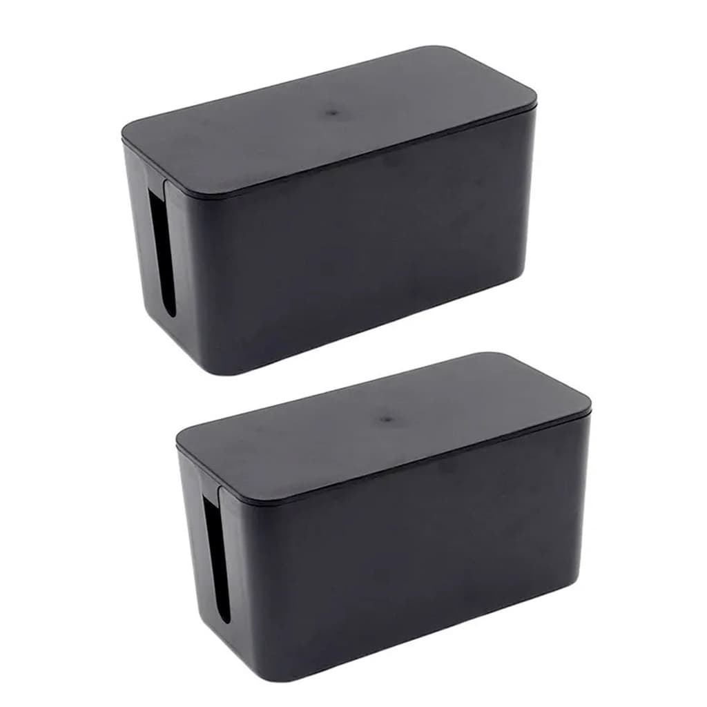 KIt 2 Caixa Organizadora Mesa Tomadas Fios Cabos 32cm Preto