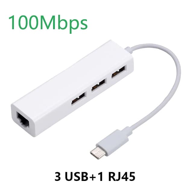 Hub Tipo C adaptador rede 3 Portas Usb E Entrada Rj45