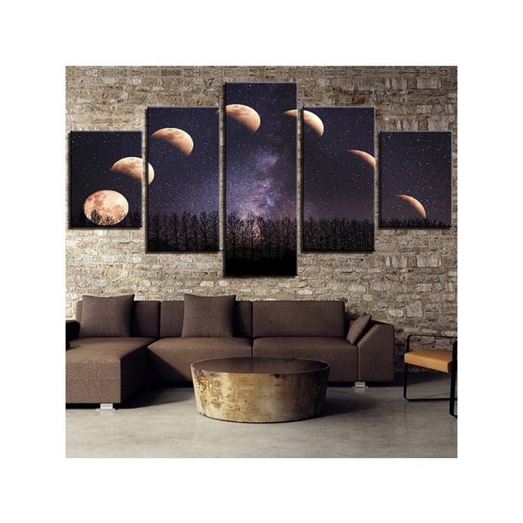 Quadro Decoração 5 peças lua noite eclipse lunar  Painel