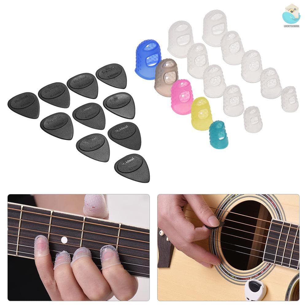 Luckyx Kit De Proteção De Dedo De Silicone + 10pçs Para Guitarra / Violão / Acessórios Para Violão