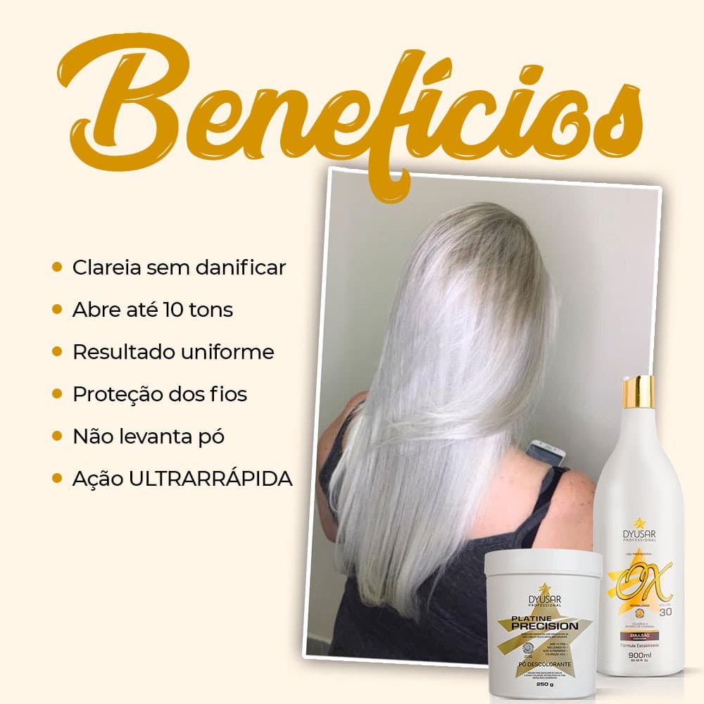 kit Pó Descolorante Platinado Profissional Platine P. Blue 250g e Ox 5 vol.