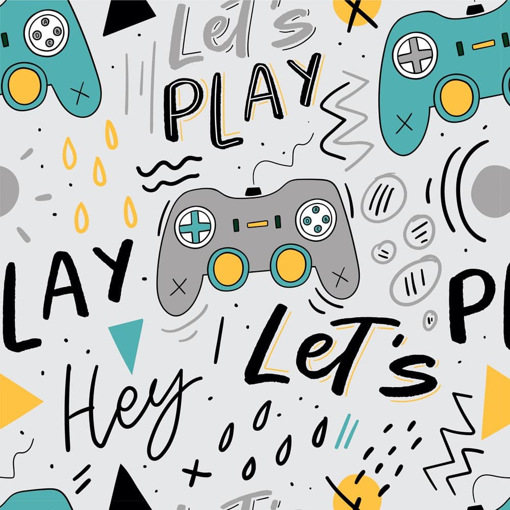 Papel de Parede Adesivo Para Quarto Gamer Controles Bora Jogar Decoração Menino