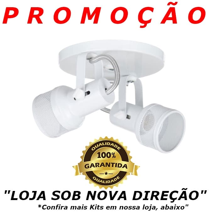 Luminaria Spot Duplo Para 2 Lampadas Tela Sobrepor  (BRANCA) Teto Parede Casa Salão Quarto Par20 Led Bulbo E27