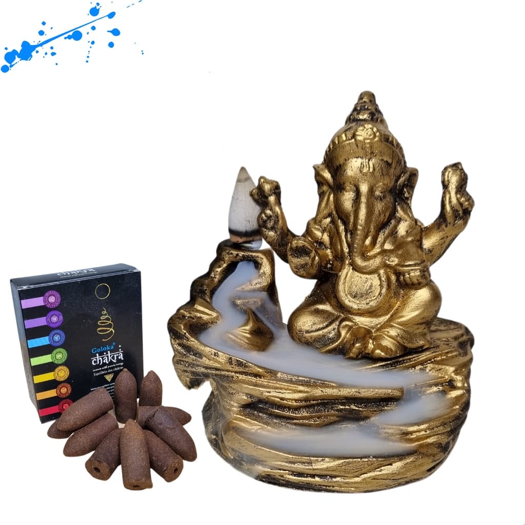Incensario Cascata e Vareta Buda Ganesha Variados Backflow + 10 Incensos