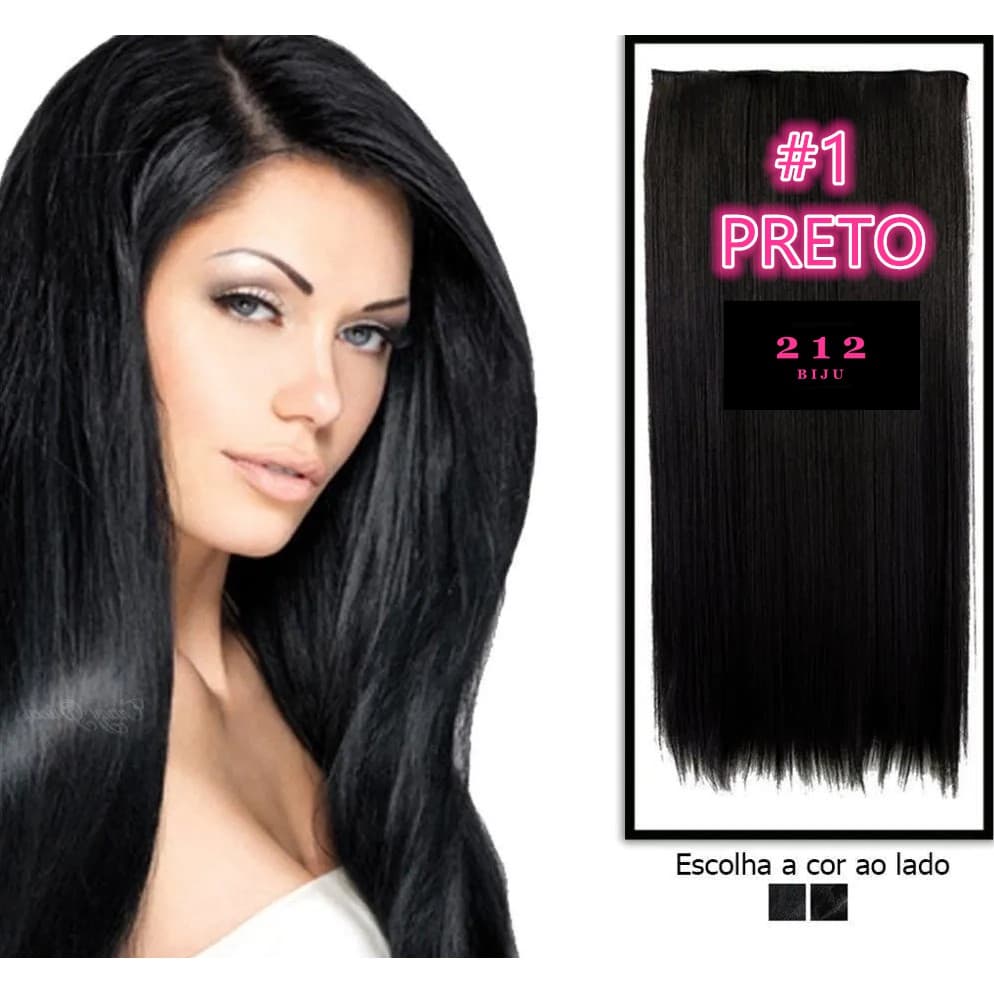 Aplique Fibra Organico Tic Tac Alongamento Extensão Cabelo 60cm 130g Chapinha Tuda Cores #1 Preto