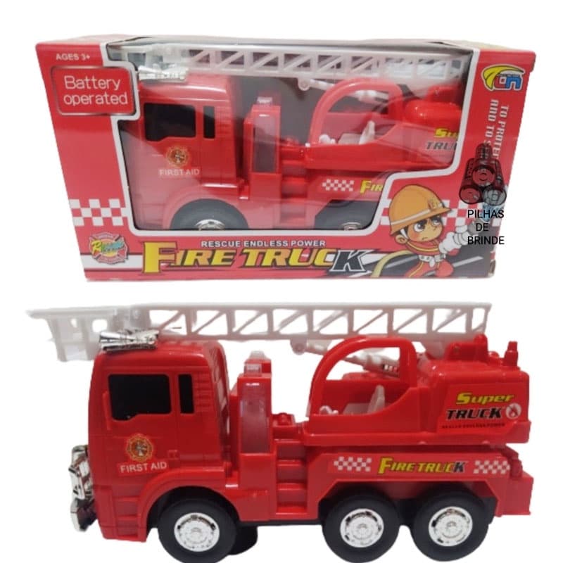 Caminhão Bombeiro C/som Luz Escada Automática+3pilhas Brinde+nota fiscal toy car