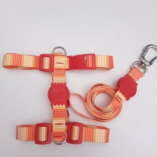 Peitoral anti puxão H para Cachorro Meclado Laranja e Vermelho